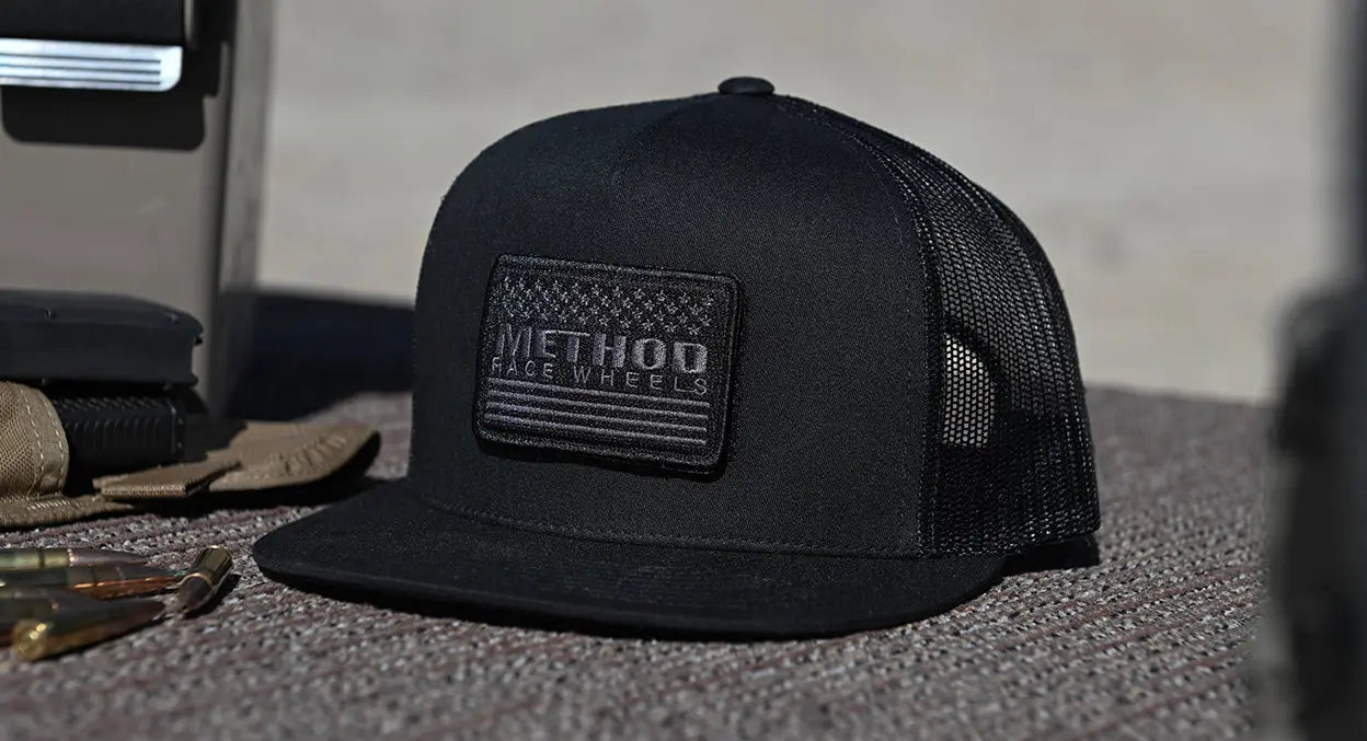 Method Race Wheels Stars & Stripes Velcro Patch Flatbill Trucker Snapback Black