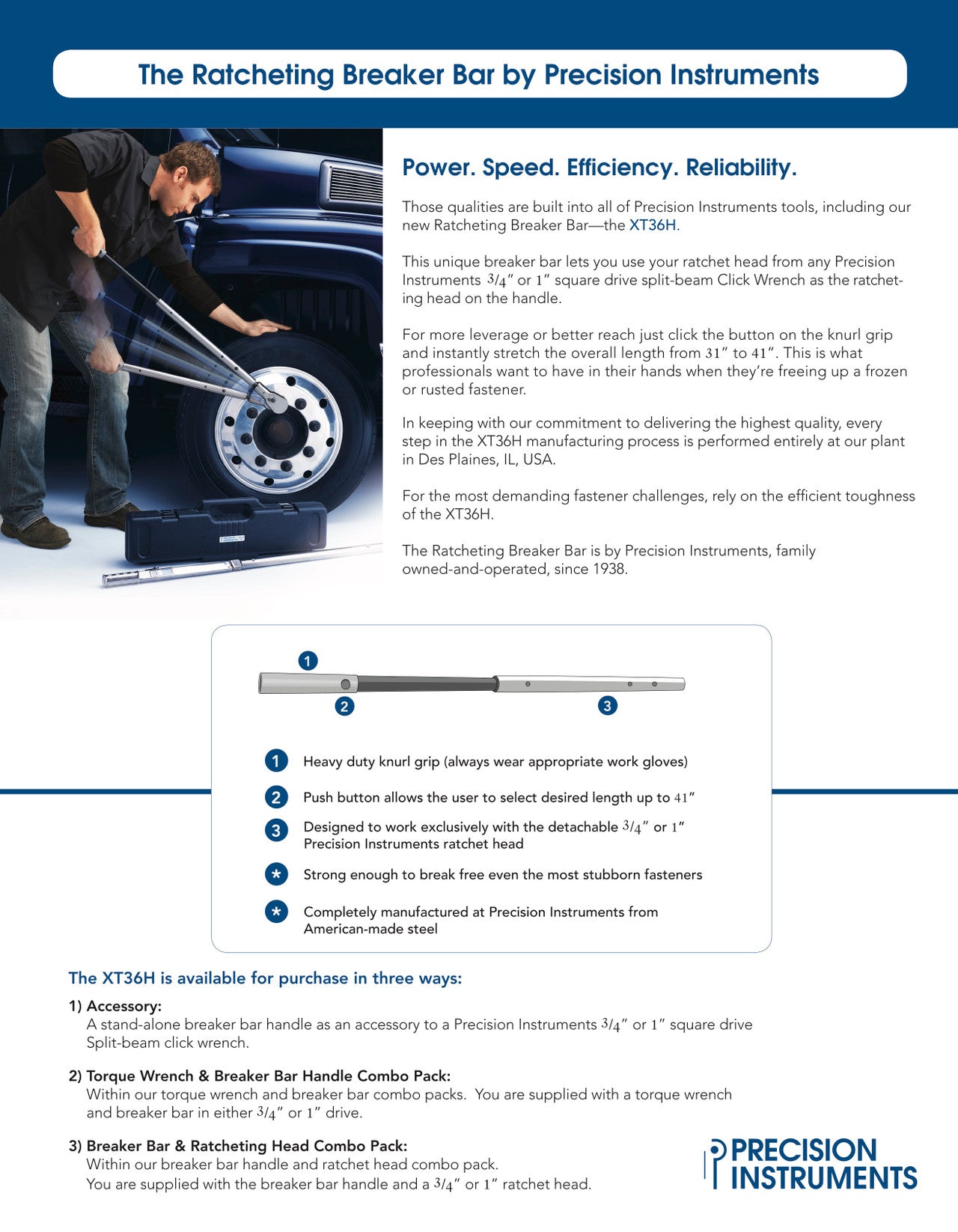 Precision Instruments プレシジョンインスツルメンツ 3/4" ドライブスプリットビームクリックレンチ&ブレイカー バーコンボ - C4D600F36H