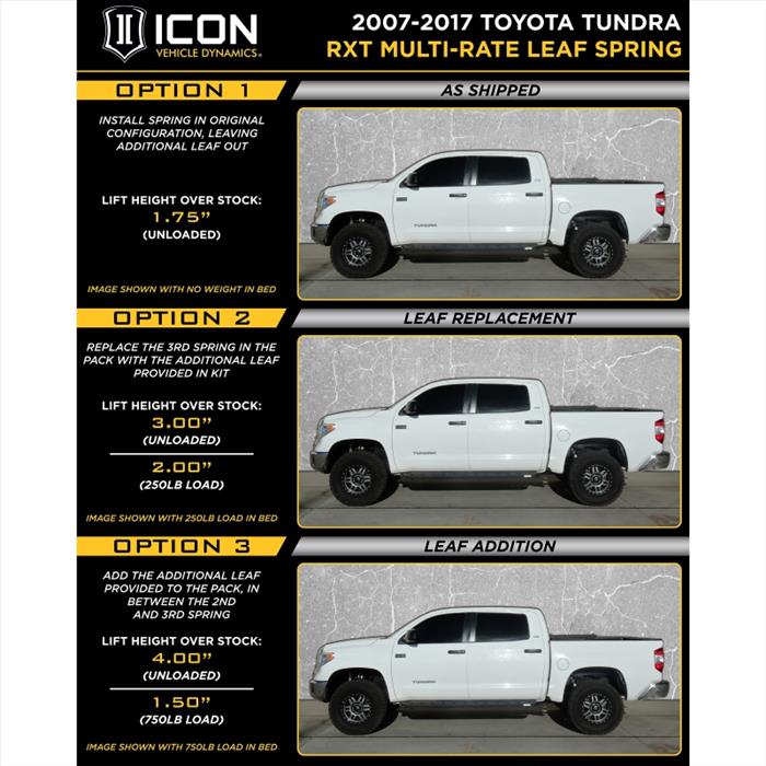ICON VEHICLE DINAMICS 2ndタンドラ|RXT マルチレート・リーフスプリングパック(追加リーフ付き)
