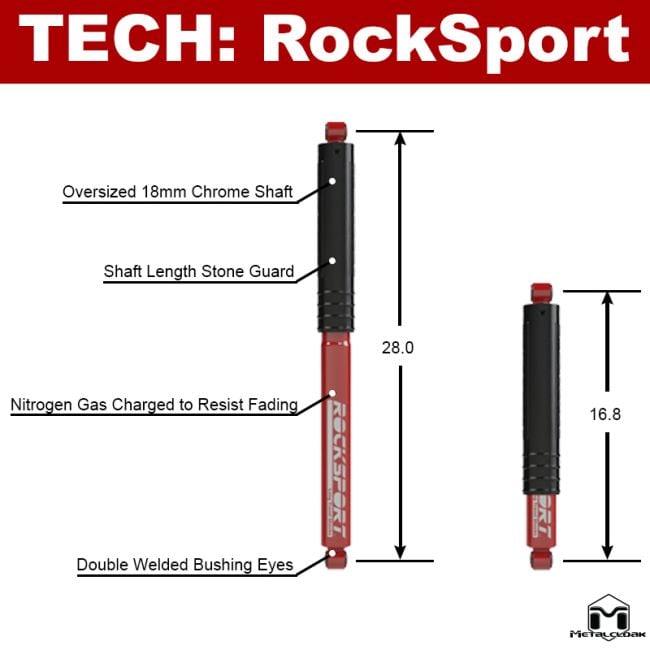 Metalcloak メタルクローク　Rocksports レッドロングトラベルショックス リア 2本/1ペア (JT)