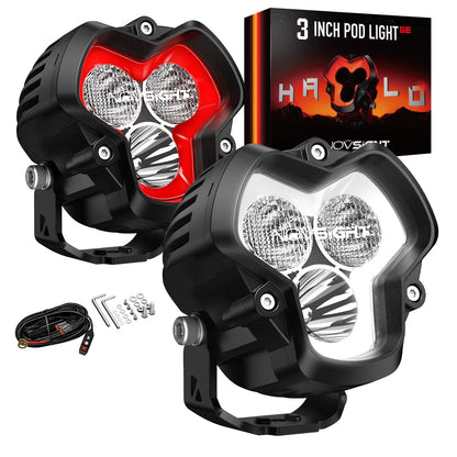 NOVSIGHT HALO SEシリーズ 3インチ LEDポッドライト レッド＆ホワイトDRL搭載