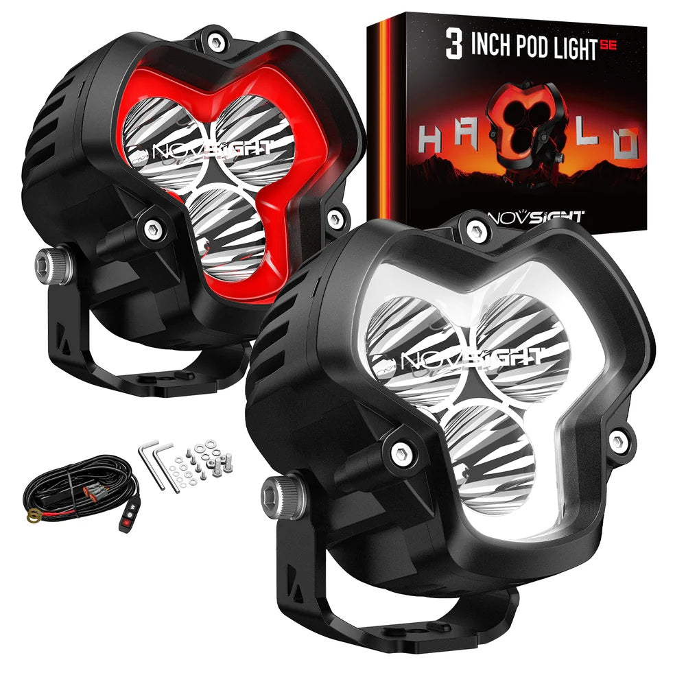NOVSIGHT HALO SEシリーズ 3インチ LEDポッドライト レッド＆ホワイトDRL搭載