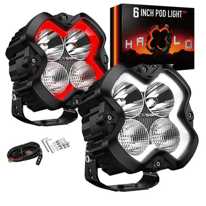 NOVSIGHT HALO SEシリーズ 6インチ LEDポッドライト レッド＆ホワイトDRL搭載