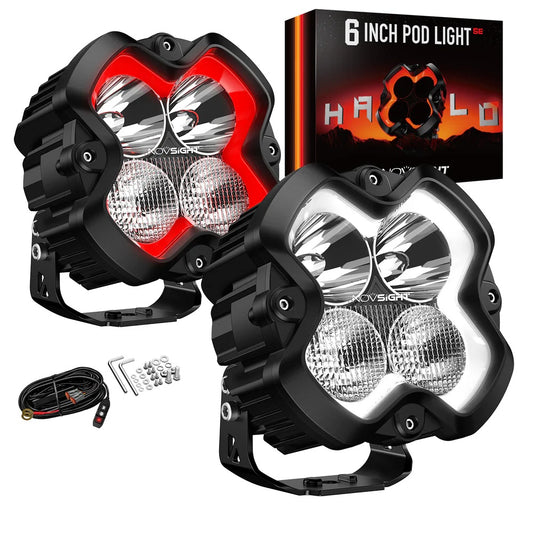 NOVSIGHT HALO SEシリーズ 6インチ LEDポッドライト レッド＆ホワイトDRL搭載