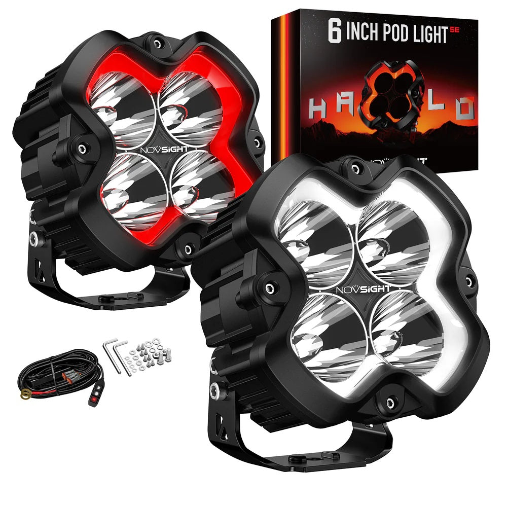 NOVSIGHT HALO SEシリーズ 6インチ LEDポッドライト レッド＆ホワイトDRL搭載