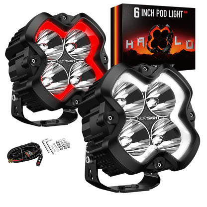 NOVSIGHT HALO SEシリーズ 6インチ LEDポッドライト レッド＆ホワイトDRL搭載