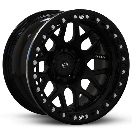 Baja Built バハビルト Lite Brite Outlaw Forged Beadlock | Glossy Black (black ring & aluminum bolts) フォージドホイール