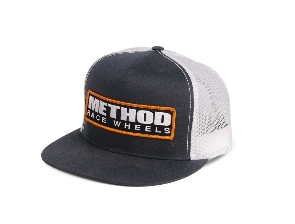 Method メソッド Logo Badge Flatbill Trucker Hat Snapback Black/White