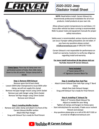 Carven Exhaust 2020-2025 Jeep Gladiator Over Axle Dump Exit マフラー (JTグラディエーター)