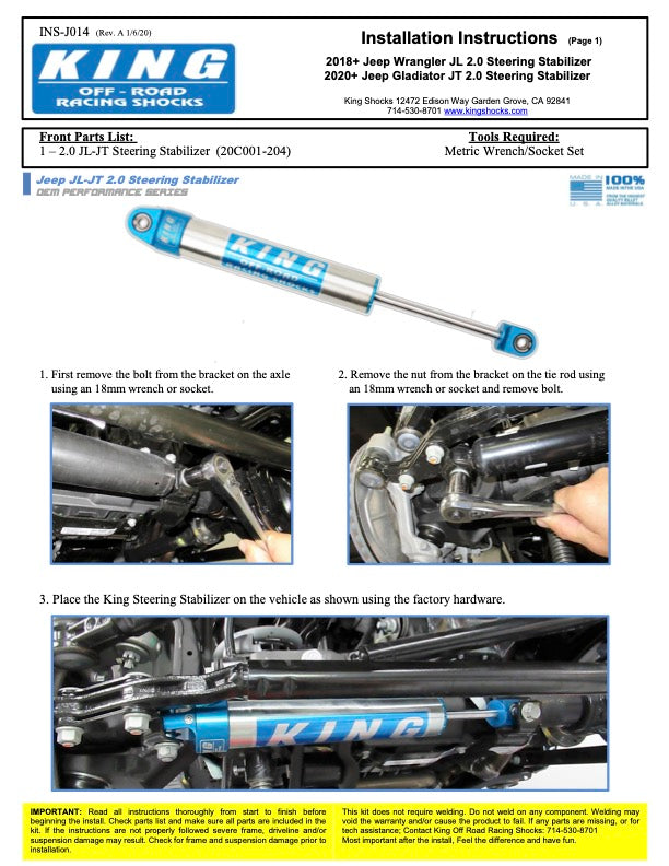 KING ショックスタビライザー(JL/JT左ハンドル用)