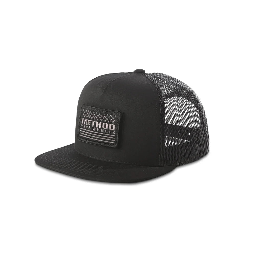 Method Race Wheels Stars & Stripes Velcro Patch Flatbill Trucker Snapback Black