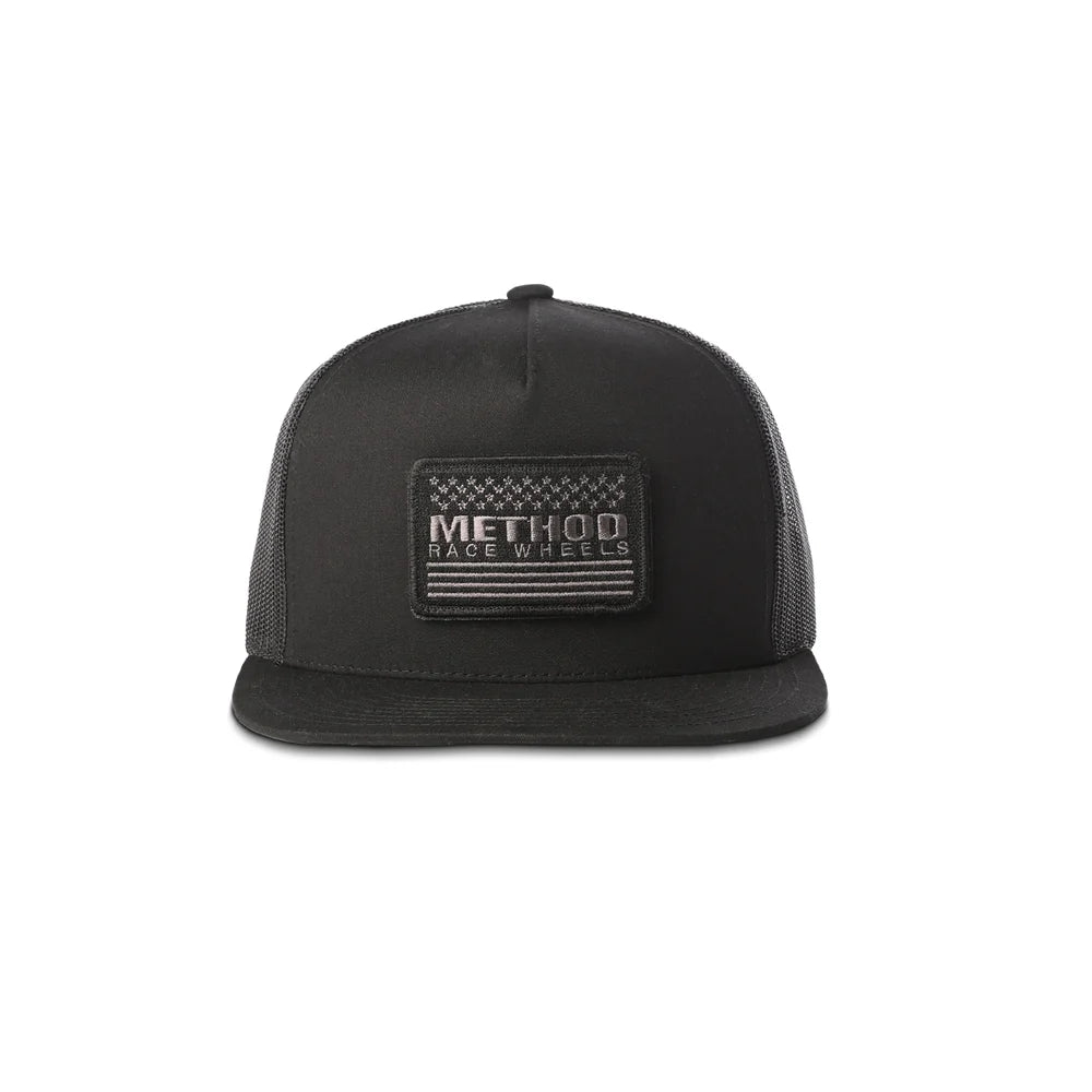 Method Race Wheels Stars & Stripes Velcro Patch Flatbill Trucker Snapback Black
