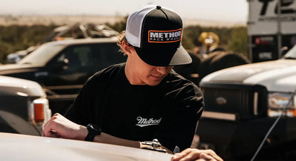 Method メソッド Logo Badge Flatbill Trucker Hat Snapback Black/White