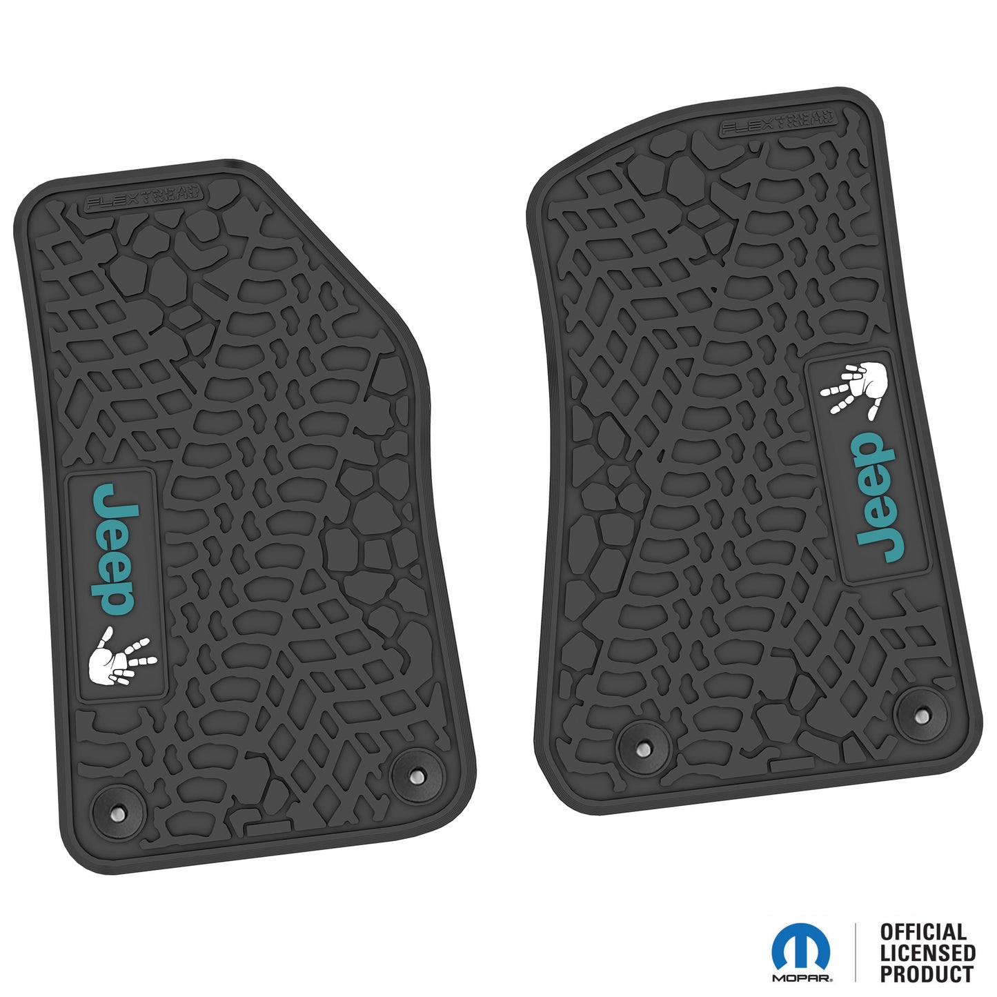Flex Tread JL/JT用 フロアマット (フロントのみ) | Jeep Wave ロゴのみ (ステアリングロゴなし)