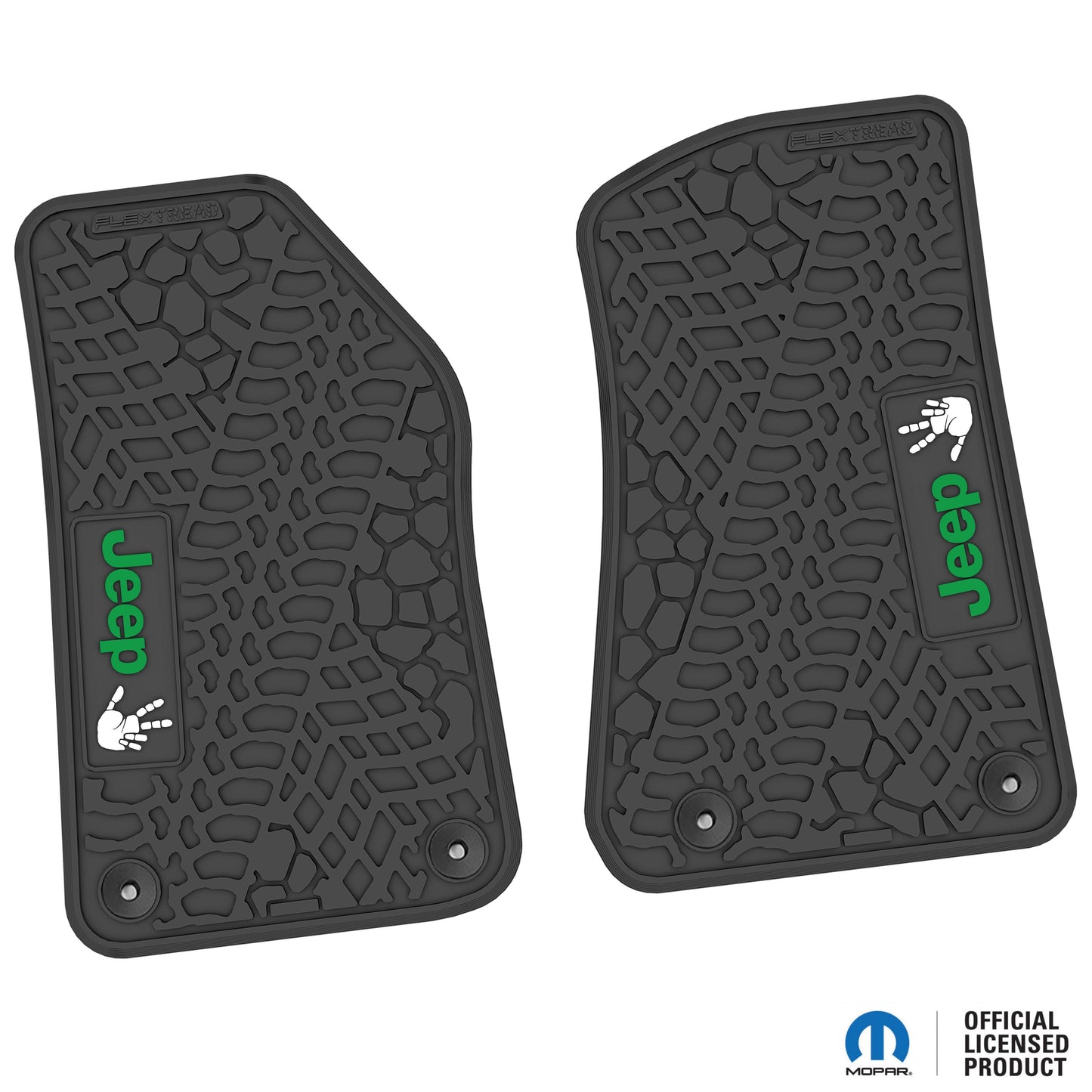 Flex Tread JL/JT用 フロアマット (フロントのみ) | Jeep Wave ロゴのみ (ステアリングロゴなし)
