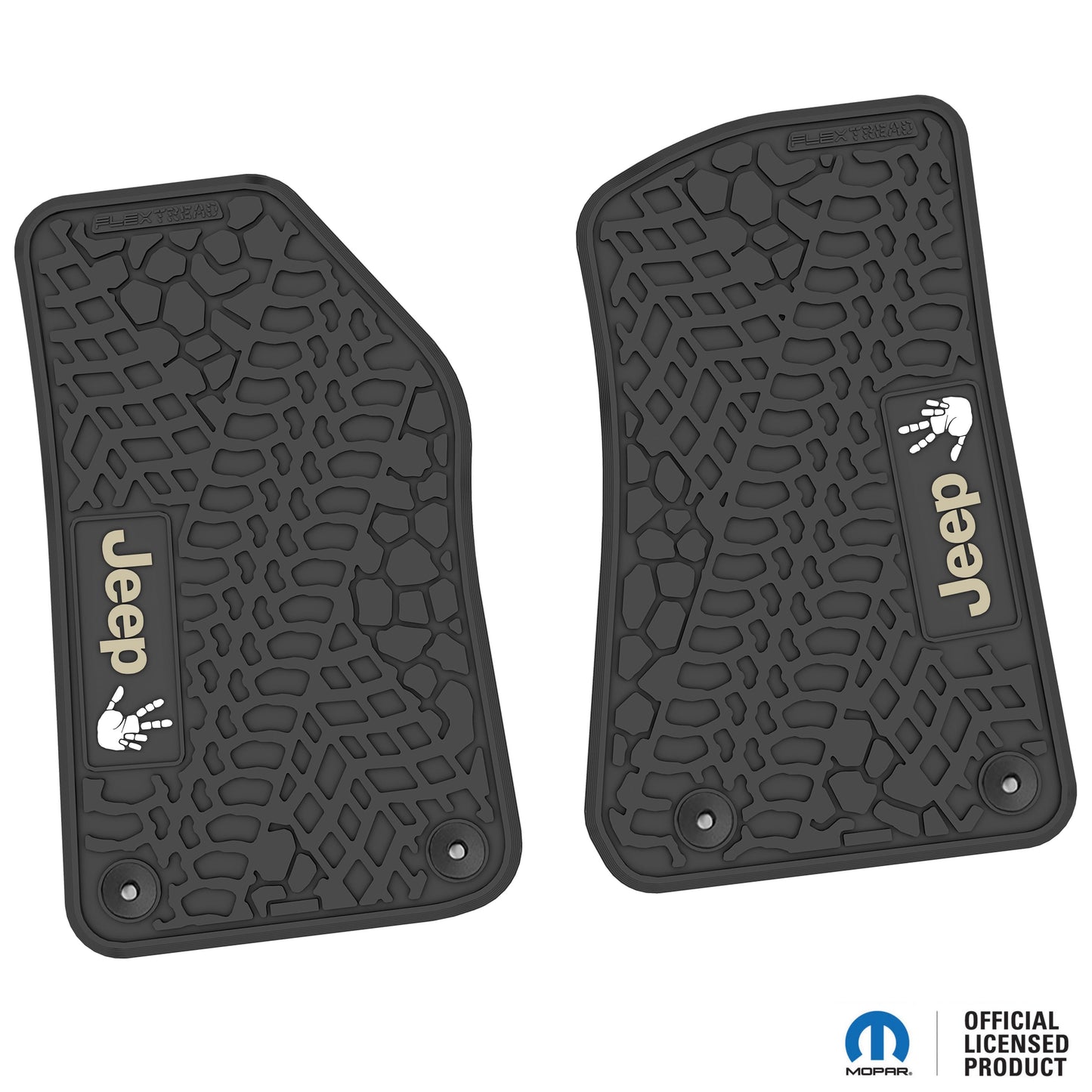 Flex Tread JL/JT用 フロアマット (フロントのみ) | Jeep Wave ロゴのみ (ステアリングロゴなし)