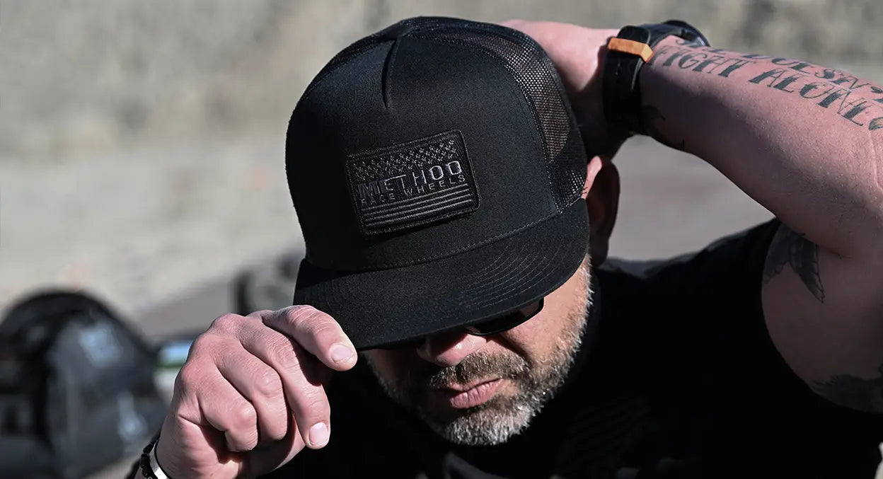 Method Race Wheels Stars & Stripes Velcro Patch Flatbill Trucker Snapback Black