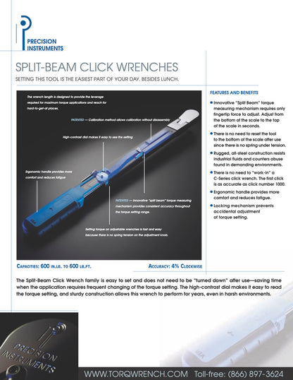 Precision Instruments プレシジョンインスツルメンツ  3/8" ドライブスプリットビームクリックレンチ - C2FR14M