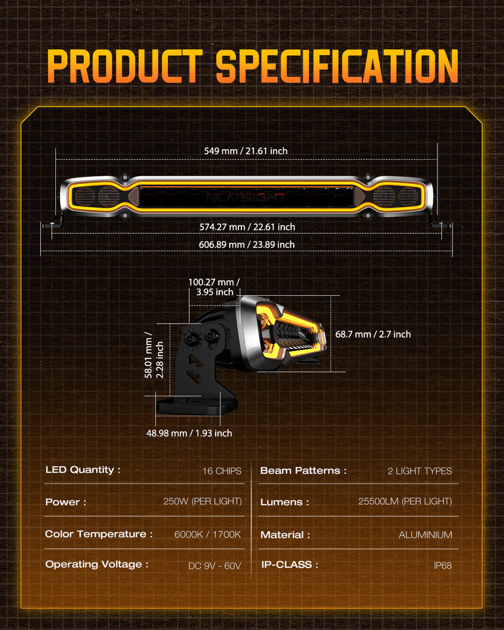 NOVSIGHT HALO Pro Series 20インチ LEDライトバー (ダイナミックDRL搭載)