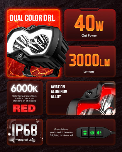 NOVSIGHT HALO SEシリーズ 4.5インチ LEDポッドライト レッド＆ホワイトDRL搭載