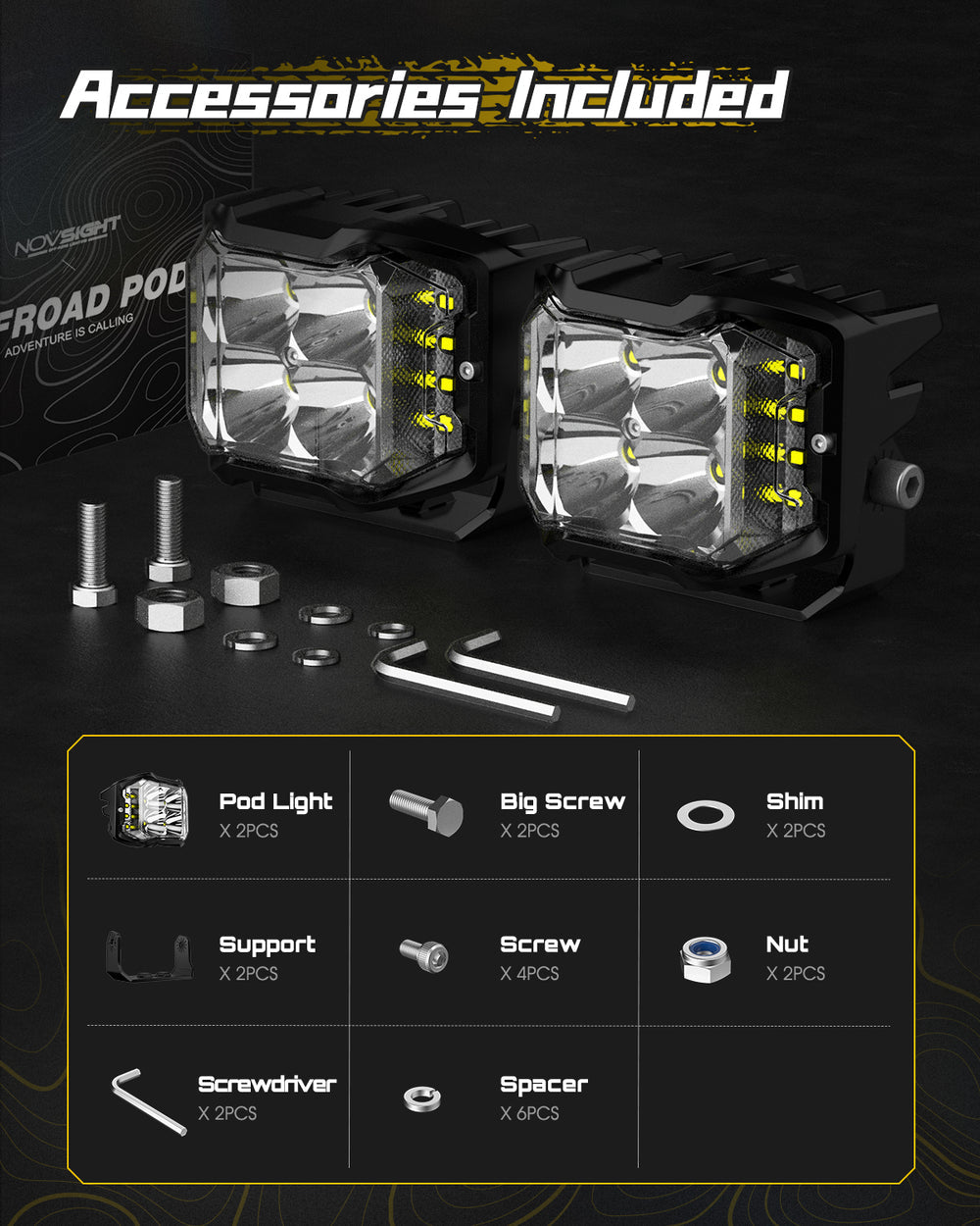 NOVSIGHT ROCKシリーズ 4インチ LEDポッドライト サイドライト付