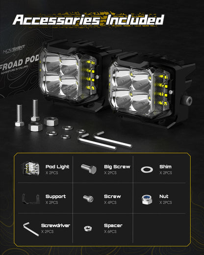 NOVSIGHT ROCKシリーズ 4インチ LEDポッドライト サイドライト付