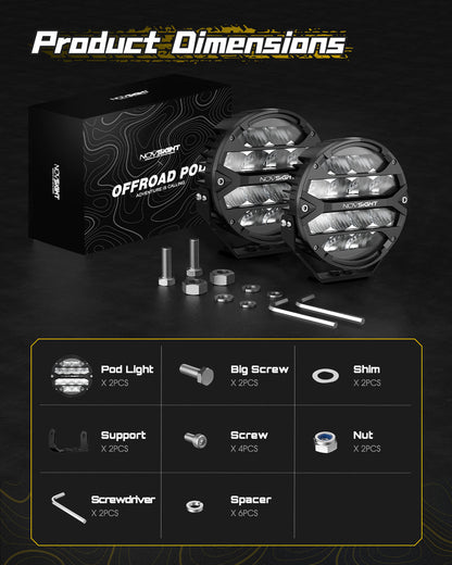 NOVSIGHT ROCKシリーズ 9インチ 丸型 LEDポッドライト