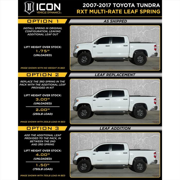 ICON VEHICLE DINAMICS アイコン ビークルダイナミクス タンドラ| MULTI RATE RXT LEAF PACK W –  アメリカンインテイク USカスタムパーツショップ